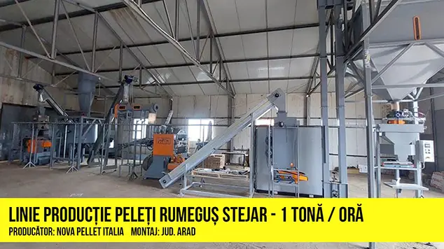 Linie productie peleti rumegus stejar, capacitate 1 tona pe ora, producator Nova Pellet Italia, montaj Wood Expert in judetul Arad