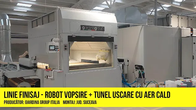 Linie finisaj - robot vopsire fronturi MDF si instalatie de uscare vopsea cu aer cald